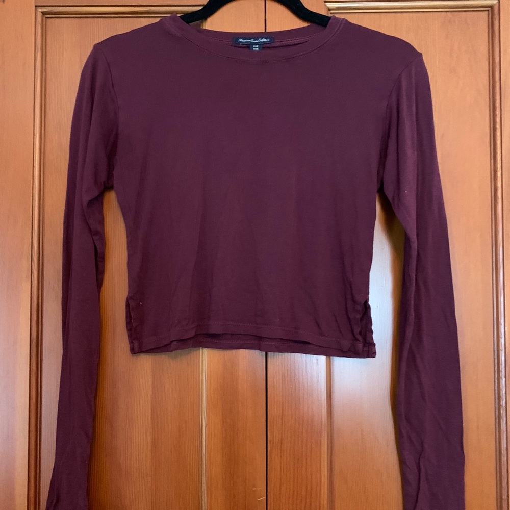 Maroon American Eagle Cropped Shirt